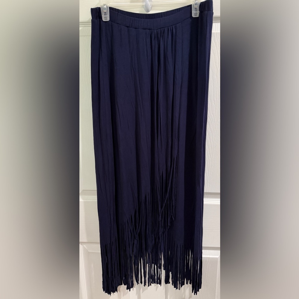 Spense Navy Maxi Skirt with Fringe Cowgirl Rodeo Heritage Yellowstone Ranch